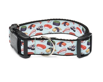 Sushi Designer Colorful Pink and Blue Quick Release Metal Buckle Personalized Laser Engraved Sushi Roll Dog Collar Fun Boy Girl Collar Sushi Designer Colorful Pink and Blue Quick Release Metal Buckle Personalized Laser Engraved Sushi Roll Dog Collar Fun Boy Girl Collar