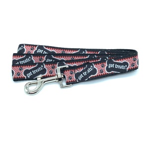 Got Treats? Black and Red Bones Funny Dog Leash with hook for walking and training