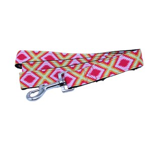 Pink and Yellow Tribal Dog Leash with hook for walking and training