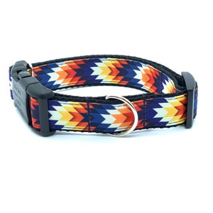 Blazing Blue and Orange Tribal Dog Collar with tag holder, Dog Collar and Leash available as a set, free shipping on all orders