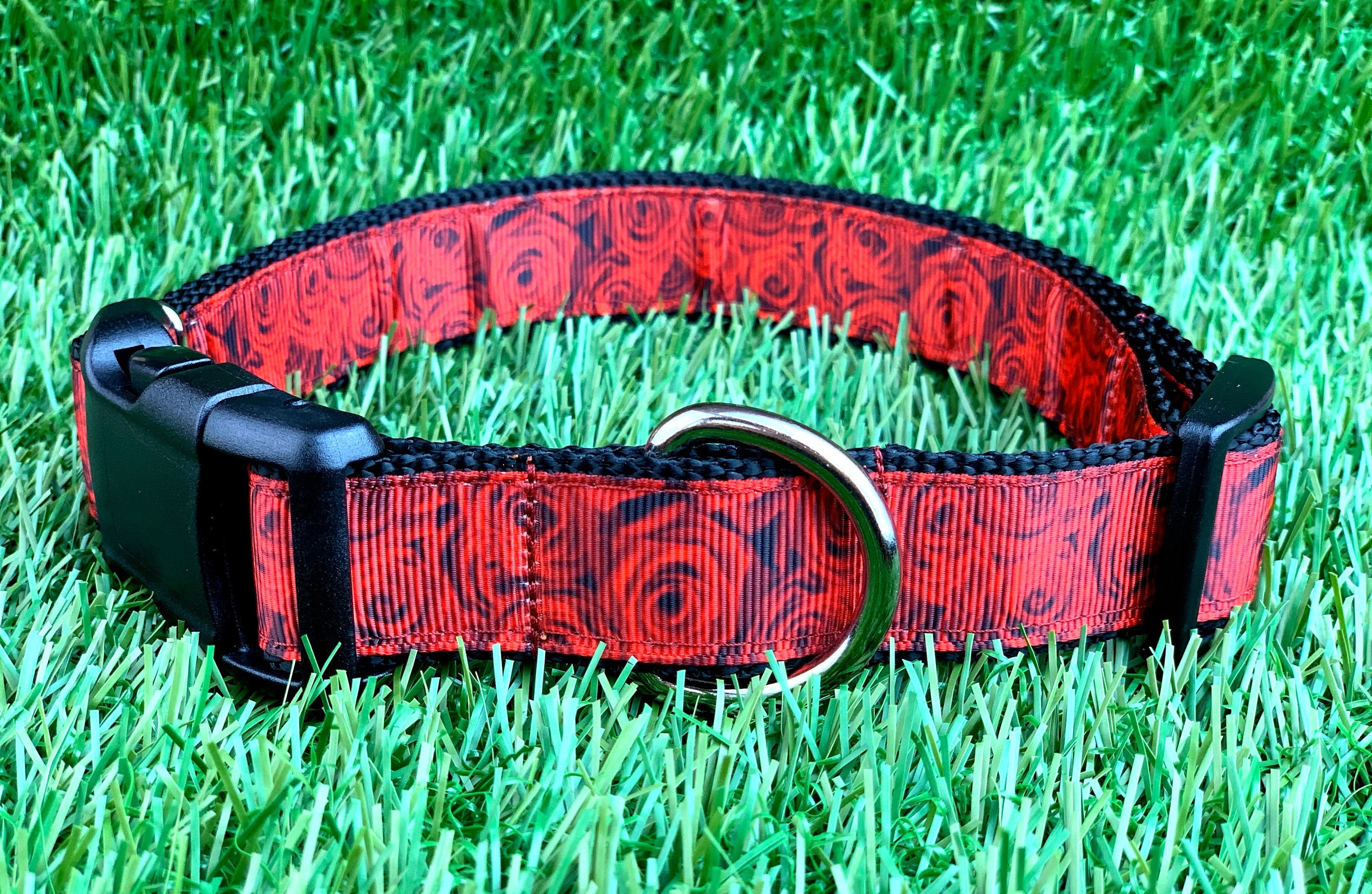 Dog Collar Dog Leash or Matching Set w Black Red Roses Flower Etsy