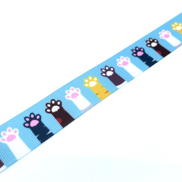 3 Yards of 7/8" Grosgrain Ribbon - Kitten Cat Paws Paw Print Ribbon by the yard