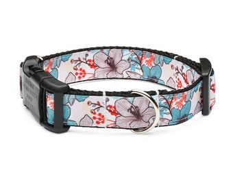 Hip Hibiscus Dog Collar with tag holder, Dog Collar and Leash available as a set, free shipping on all orders