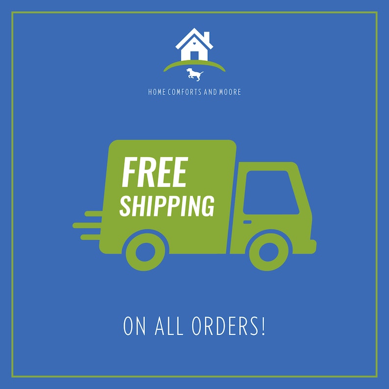 May include: Green delivery truck with the words "FREE SHIPPING" on the side, against a blue background. The text "ON ALL ORDERS!" is below the truck.