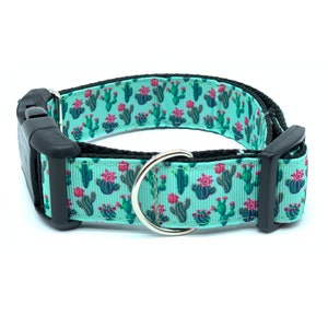 Totally Teal Cactus Dog Collar with tag holder, Dog Collar and Leash available as a set, free shipping on all orders