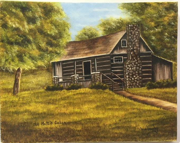 Original Log Cabin Painting by Artist Jan Hawley. Old Etsy