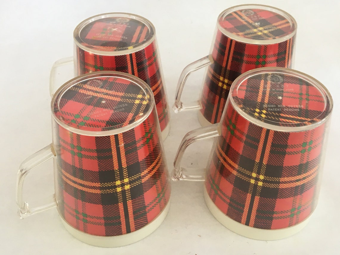SALE Vintage Plaid Insulated Coffee Cups Hong Kong Set of Four Etsy
