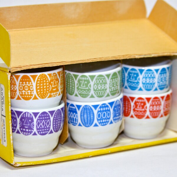 Arabia Finland Six (6) Kauno Egg Cups in Original Packaging, Mint