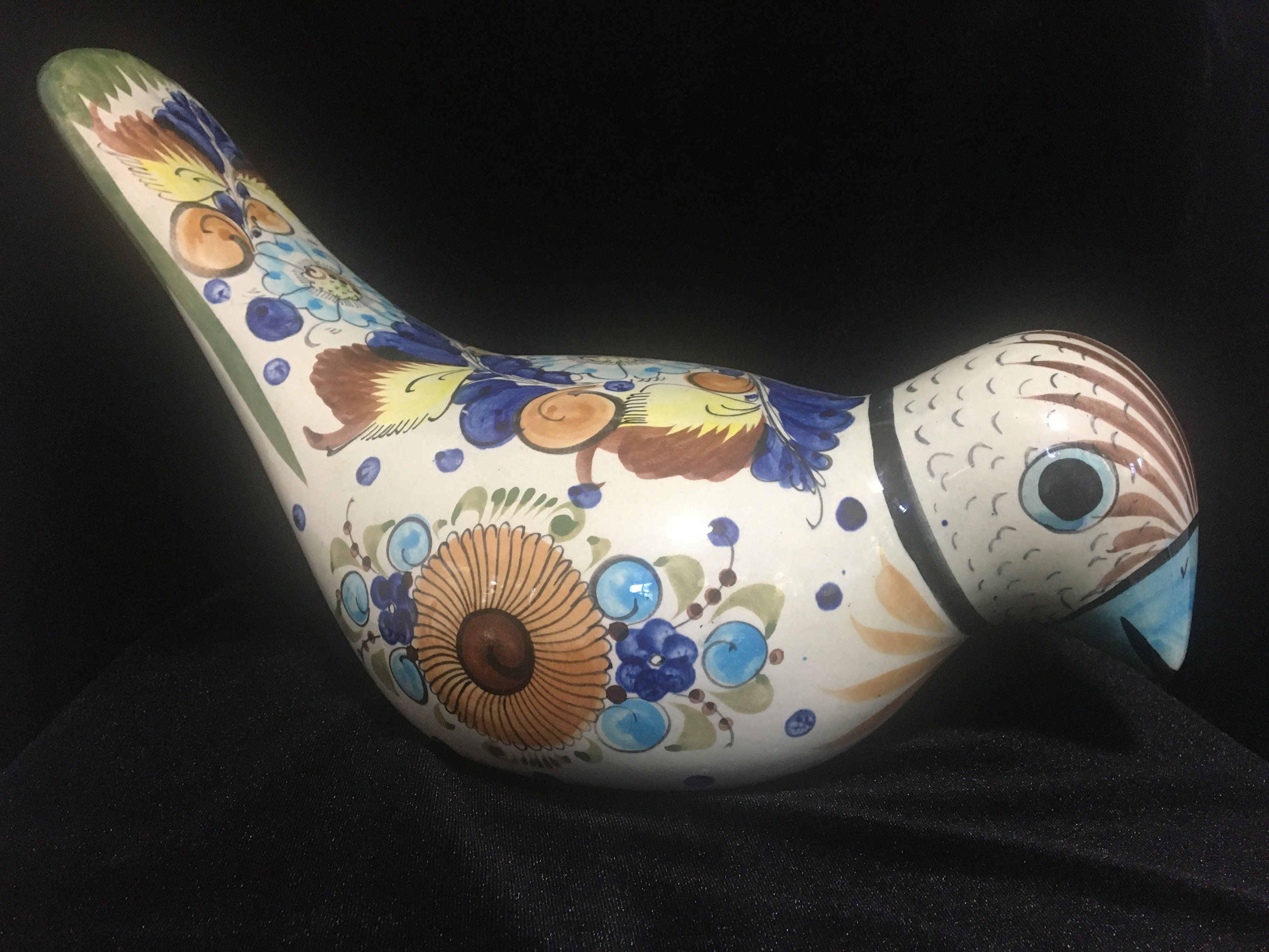 LARGE Mexican Hand Painted Colorful Tonala Pottery Bird Etsy