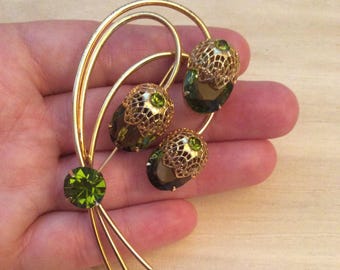 Vintage Sarah Coventry Green Enamel & Gold Tone Floral Jewelry Set