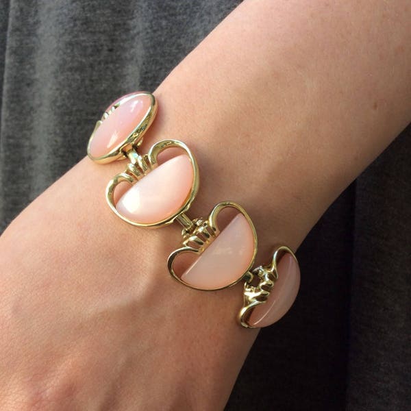 Rosa Lucite Link Armband Vintage CORO Gold Ton Armband Coro Schmuck Signet Armband Coro Oldtimer Vintage Armband Coro Vintage-Schmuck