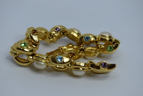 Gold tone Link bracelet Joan Rivers Faux pearl Mu… - image 9
