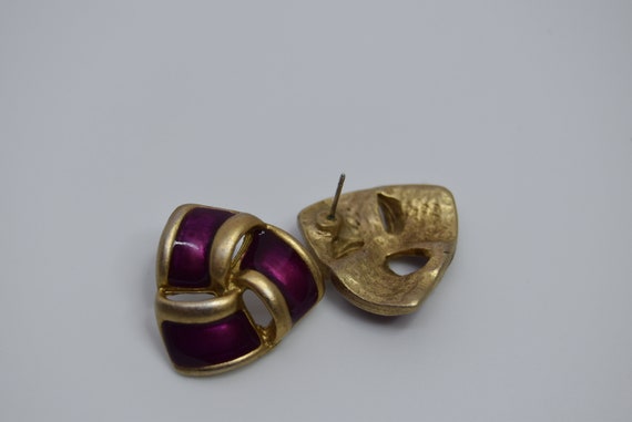 Vintage earrings Purple enamel color Antique meta… - image 7