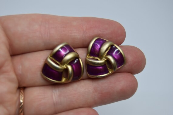 Vintage earrings Purple enamel color Antique meta… - image 8