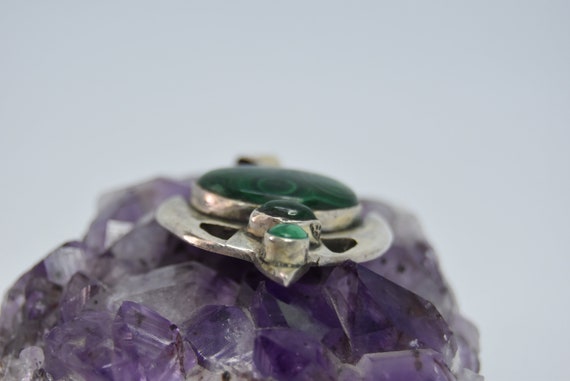 Vintage jewelry 925 silver Pendant malachite Russ… - image 10