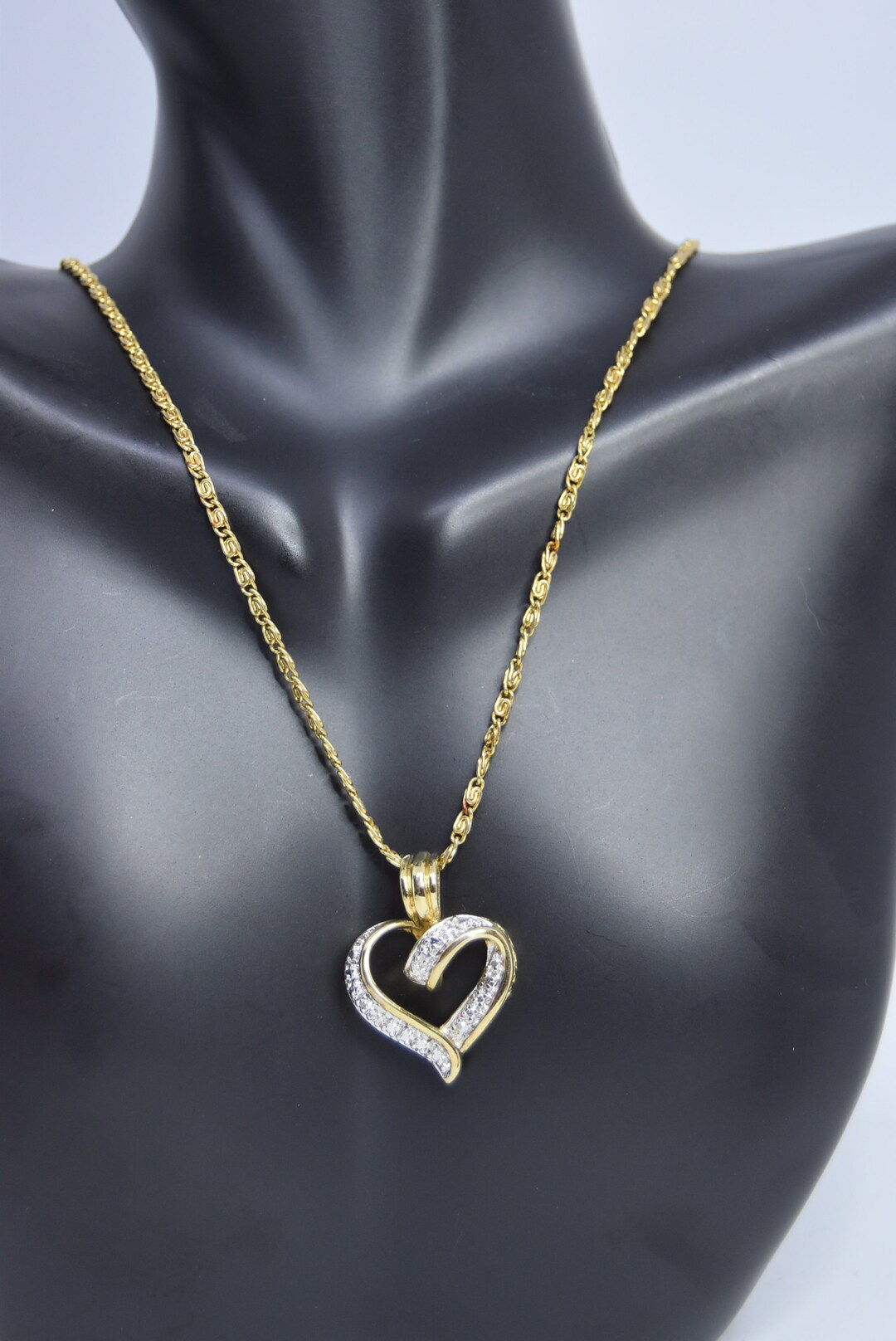 Vintage PAJ Heart Pendant Gold Tone Chain Etsy