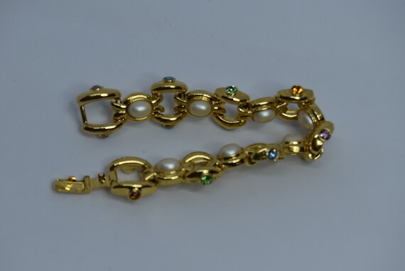 Gold tone Link bracelet Joan Rivers Faux pearl Mu… - image 8