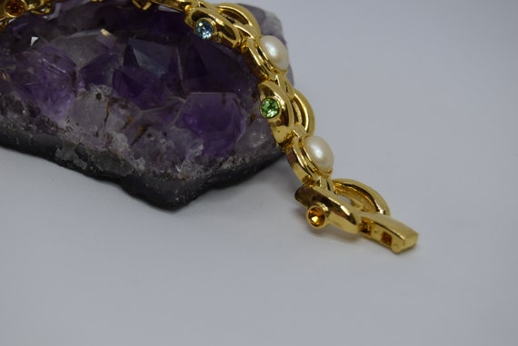 Gold tone Link bracelet Joan Rivers Faux pearl Mu… - image 6