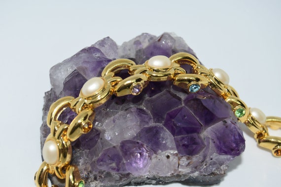 Gold tone Link bracelet Joan Rivers Faux pearl Mu… - image 1