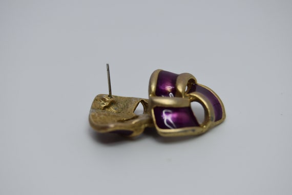 Vintage earrings Purple enamel color Antique meta… - image 4