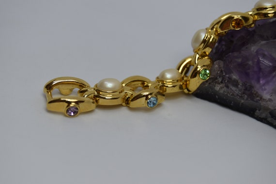 Gold tone Link bracelet Joan Rivers Faux pearl Mu… - image 7