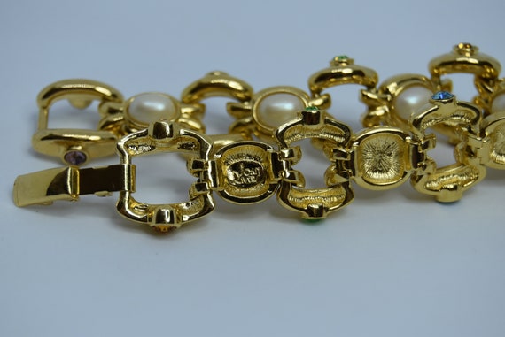 Gold tone Link bracelet Joan Rivers Faux pearl Mu… - image 3