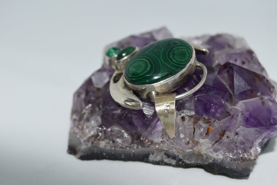 Vintage jewelry 925 silver Pendant malachite Russ… - image 5