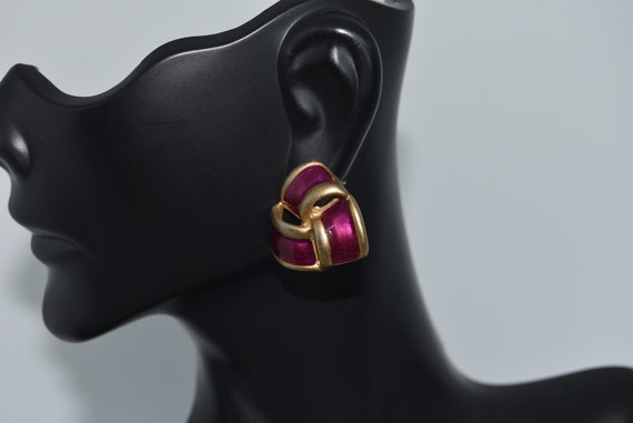 Vintage earrings Purple enamel color Antique meta… - image 10
