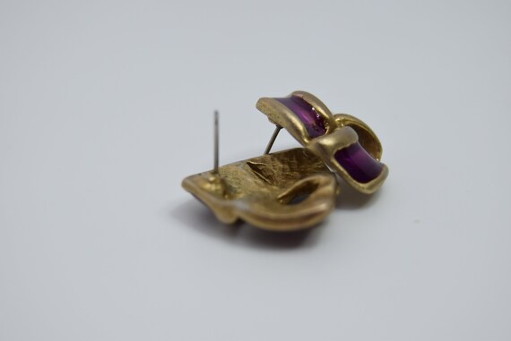 Vintage earrings Purple enamel color Antique meta… - image 9