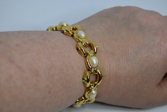 Gold tone Link bracelet Joan Rivers Faux pearl Mu… - image 4