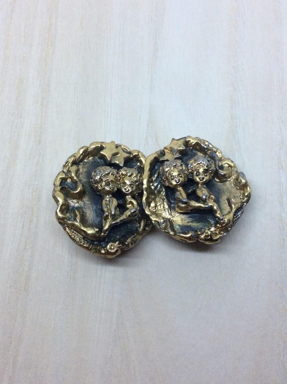 Vintage Tortolani earrings Gemini twin gold tone Z