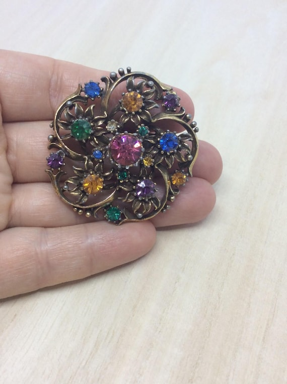 Brooch Coro Vintage Coro Flower brooch  Rhinestone