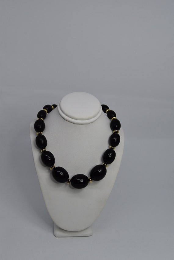 Vintage Napier Black Lucite Oval beads necklace Ch