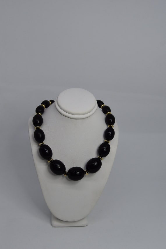 Collier Perles Statement Argenté Et Noir - Longueur 18 Pouces - Modèle Occasion