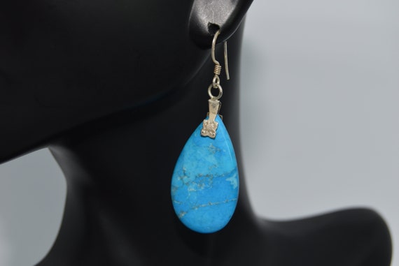 Vintage Sterling silver Natural turquoise Dangle … - image 1