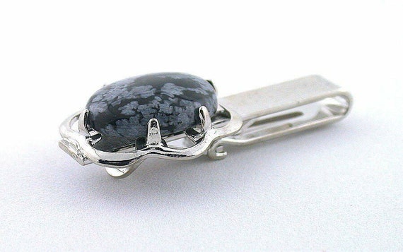 1 2/3 Inch 18X13 Oval Snowflake Obsidian Gemstone… - image 1