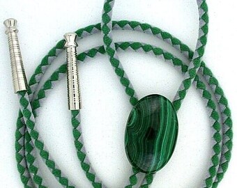 63.40 Carat 1 3/10 Inch Malachite Cabochon Silver Color Bolo Tie T2ma33/72923