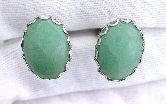 Green Aventurine Oval Gemstone Gem Stone Silver C… - image 1