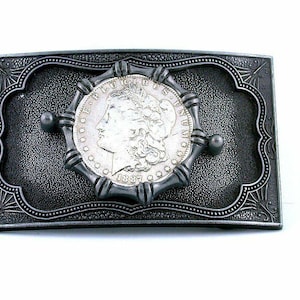 1887 Morgan Silver Dollar Belt Buckle Antique Silver Rectangle Belt Buckle