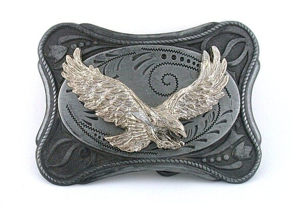 Vintage Antiqued American Eagle Silver Pewter Loo… - image 1