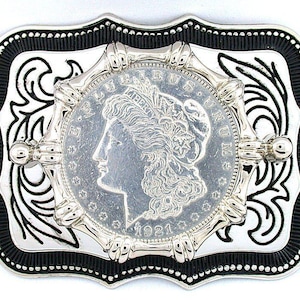 Silver Color Southwest Western 1921 Morgan Silver Dollar Belt Buckle EPBB171