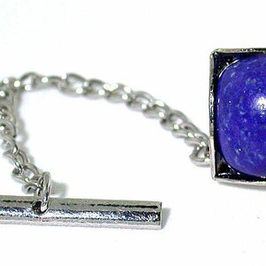 10mm Square Natural Lapis Cabochon Gemstone Silver Color Solid Bezel Tie Tack