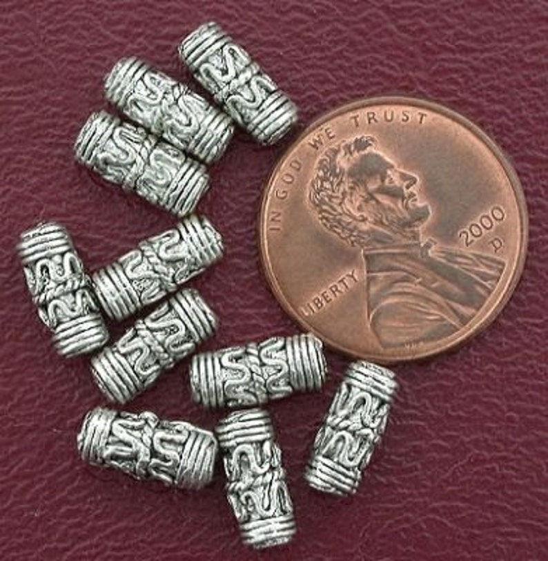 10 10mm barrel bali pewter beads