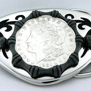 Silverplated Southwest Western Triangle 1921 Morgan Silver Dollar Belt Buckle