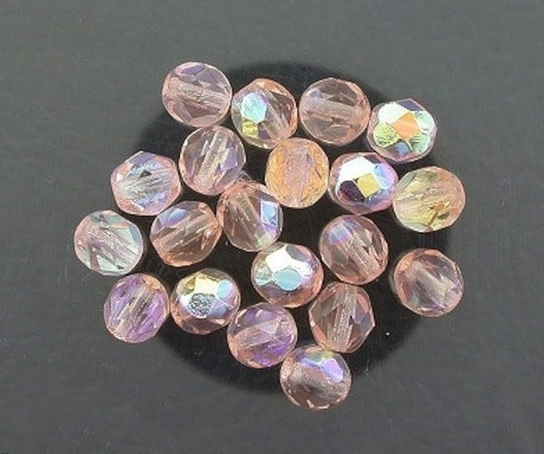 20 rosaline ab czech fire crystal faceted beads 6mm
