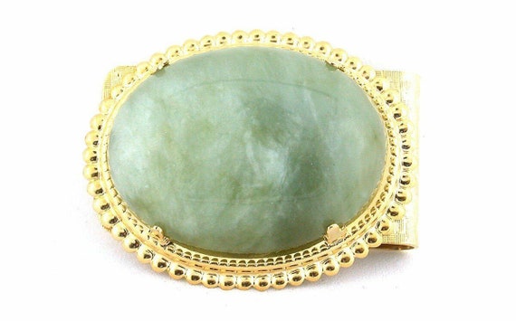 40x30 Oval Jade Cab Gem Gold Color Money Clip 1 9… - image 1