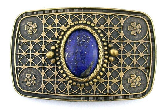 Gold Color Oval 30x22 30mm x 22mm Lapis Lazuli Ca… - image 1