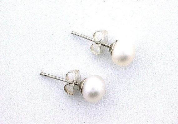 Pair Freshwater Round Button Pearl Pure REAL Ster… - image 2