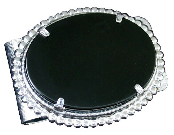 Black Onyx Oval Flat 40x30 Cab Silver Color Money… - image 1