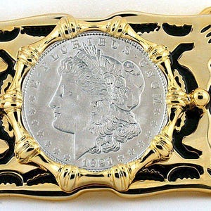 Gold Color Western Southwest REAL 1921 Morgan Silver Dollar Belt Buckle PBB46